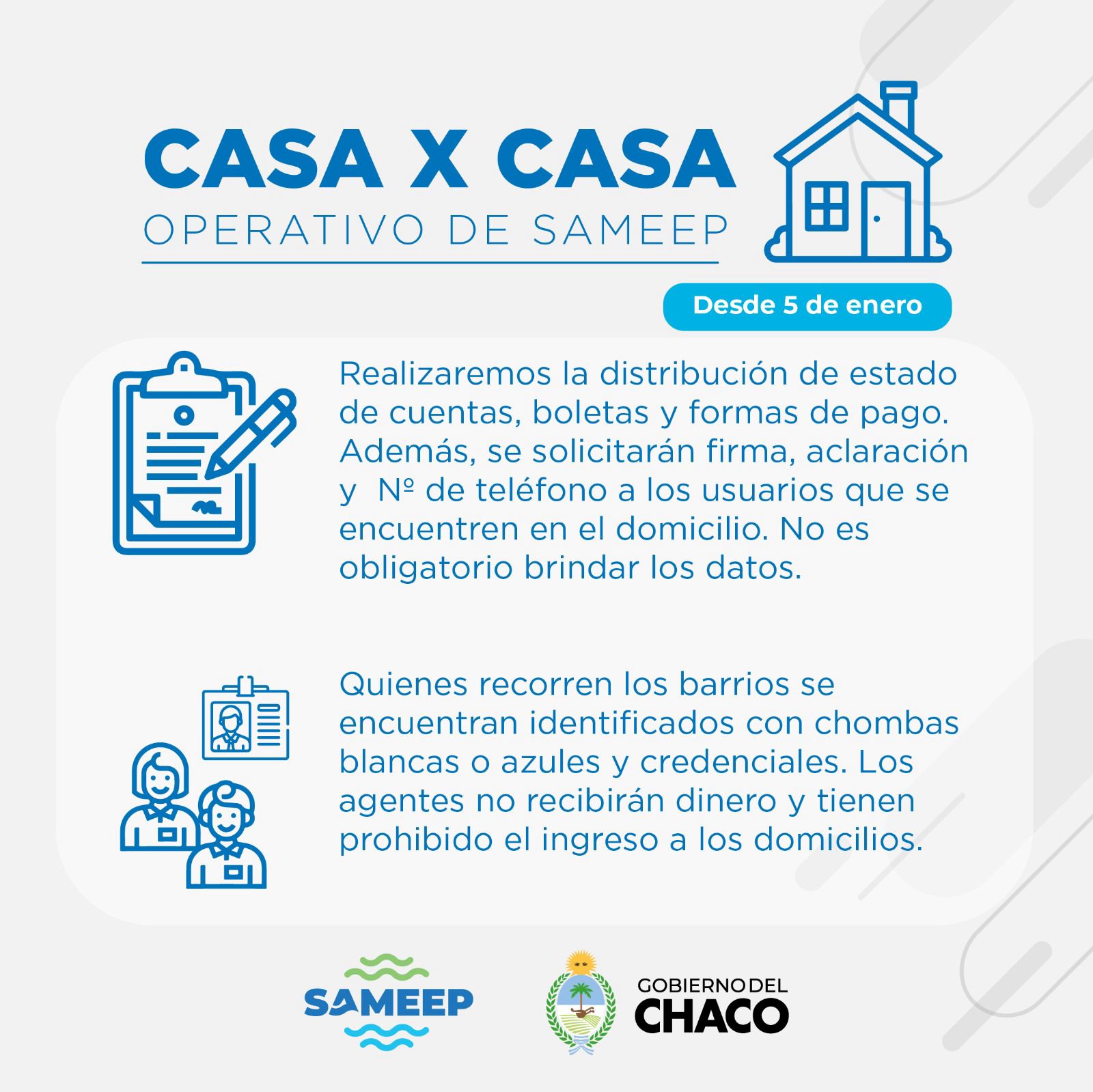 RESISTENCIA: SAMEEP COMIENZA UN NUEVO OPERATIVO DEL PROGRAMA “CASA X CASA” 