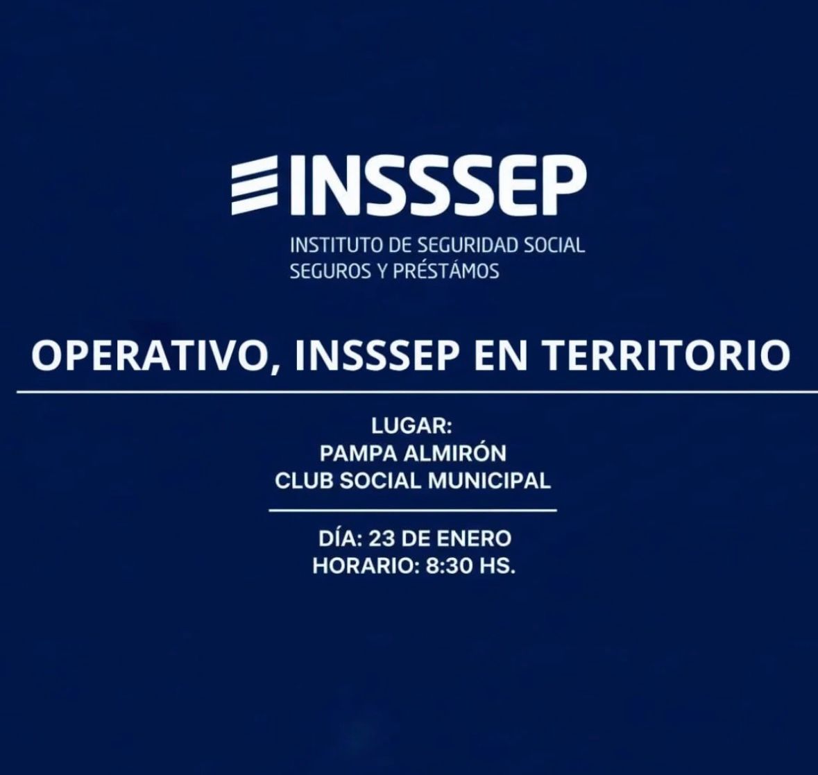 ESTE VIERNES 23: OPERATIVO “INSSSEP EN TERRITORIO” EN PAMPA ALMIRÓN