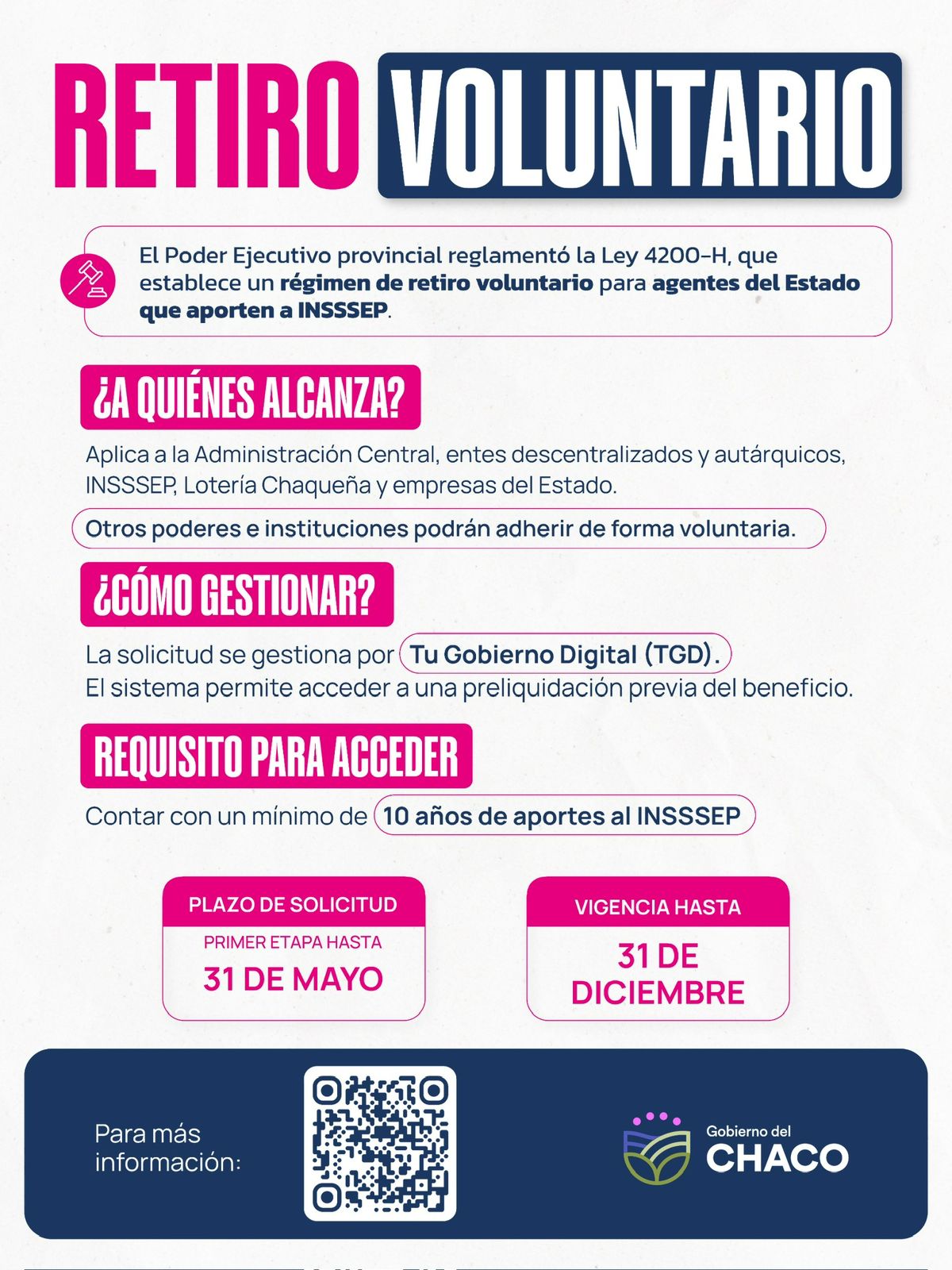 RETIRO VOLUNTARIO: EL EJECUTIVO PROVINCIAL RECUERDA QUE ESTÁ VIGENTE PARA AGENTES DEL ESTADO