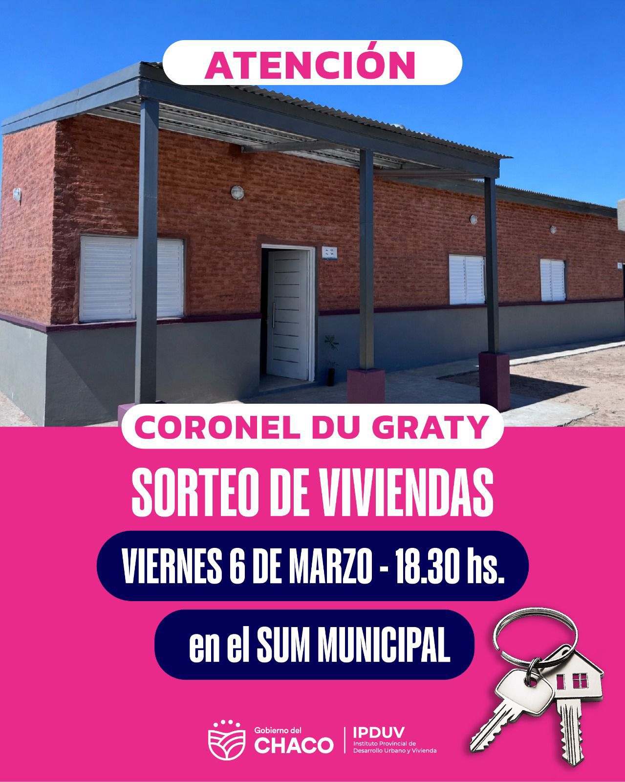 ESTE VIERNES 6: IPDUV SORTEAR&Aacute; DIEZ VIVIENDAS EN CORONEL DU GRATY