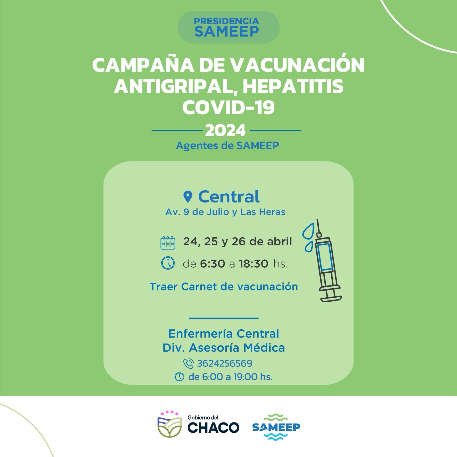 CAMPAÑA ANTIGRIPAL 2024: SAMEEP PONE A DISPOSICIÓN DE SUS AGENTES POSTAS DE VACUNACIÓN