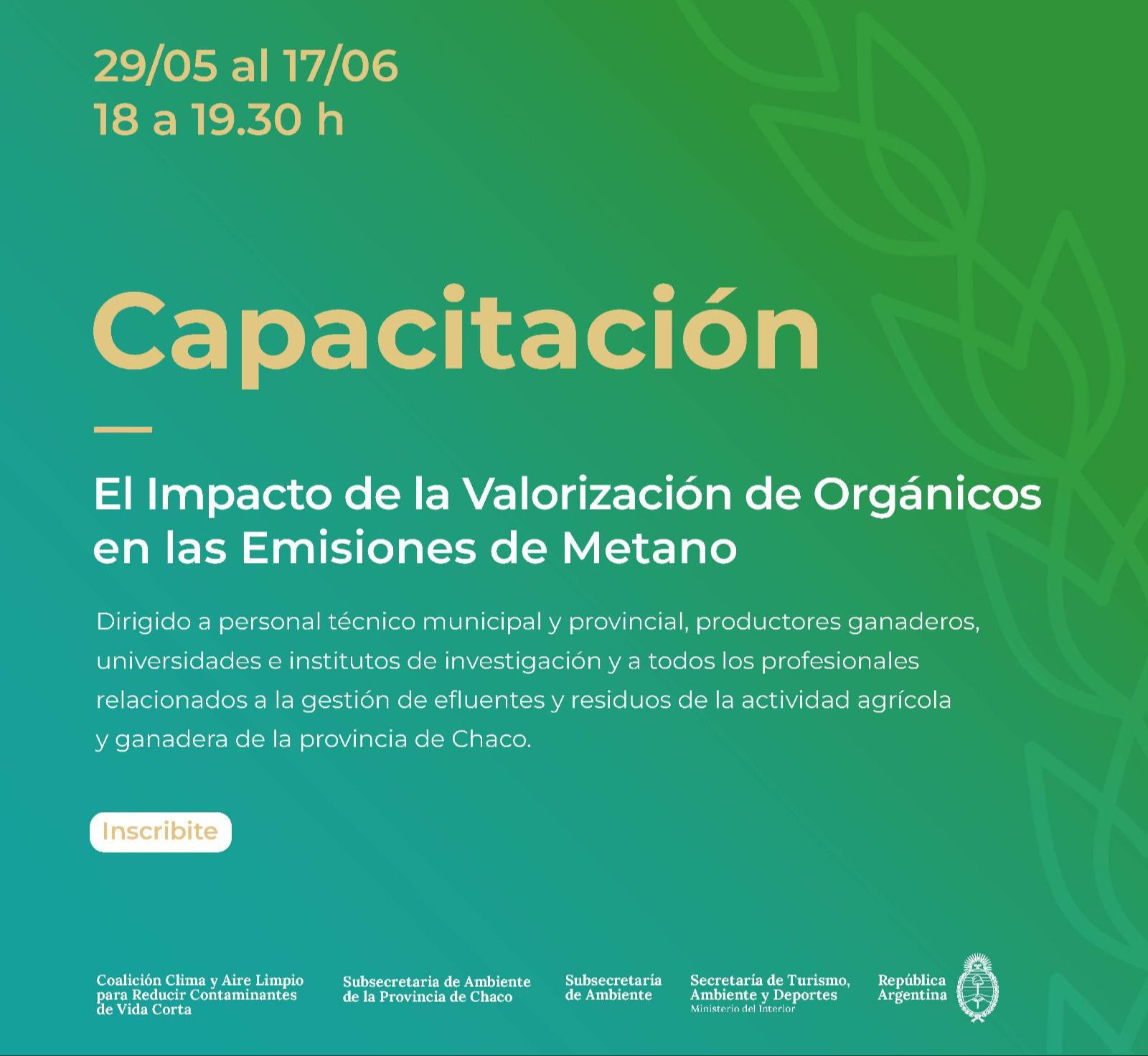 EL GOBIERNO DEL CHACO INVITA A UNA CAPACITACIÓN SOBRE GESTIÓN DE RESIDUOS GENERADOS EN PROCESOS DE ACTIVIDADES AGRÍCOLAS Y GANADERAS
