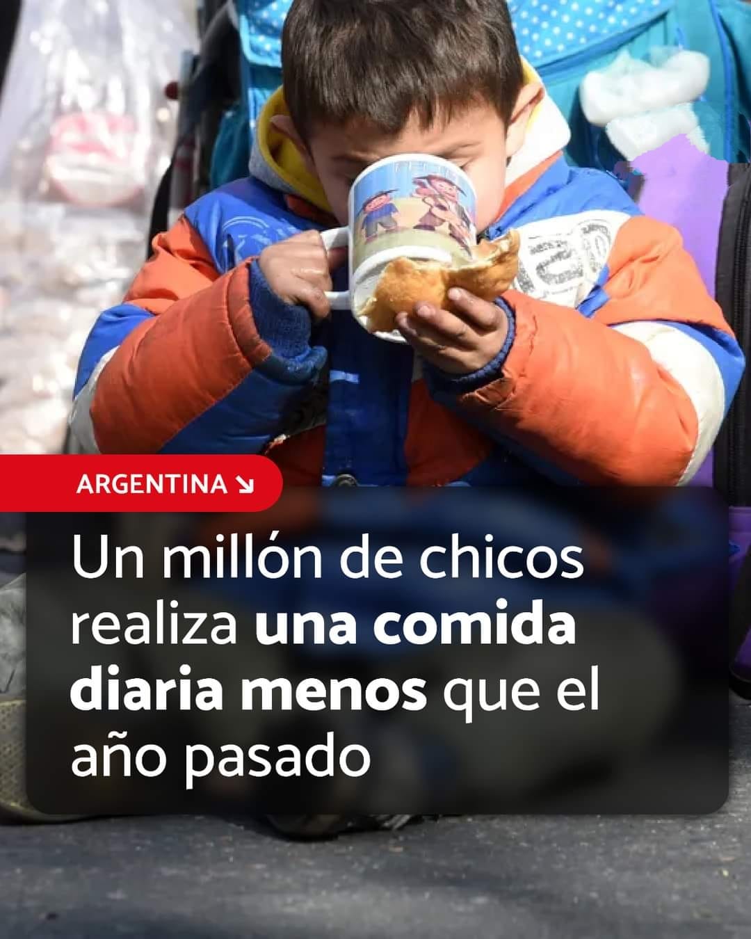 Un Millón de Chicos realiza una Comida diaria menos que el año pasado.