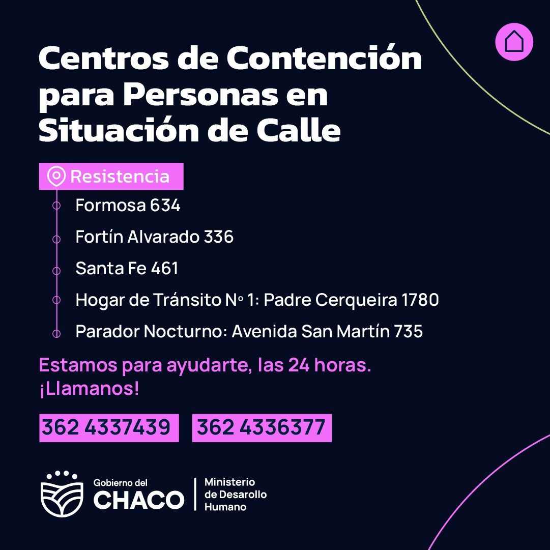RESISTENCIA: UBICACIONES DE  DISPOSITIVOS PARA LA CONTENCIÓN DE PERSONAS EN SITUACIÓN DE CALLE