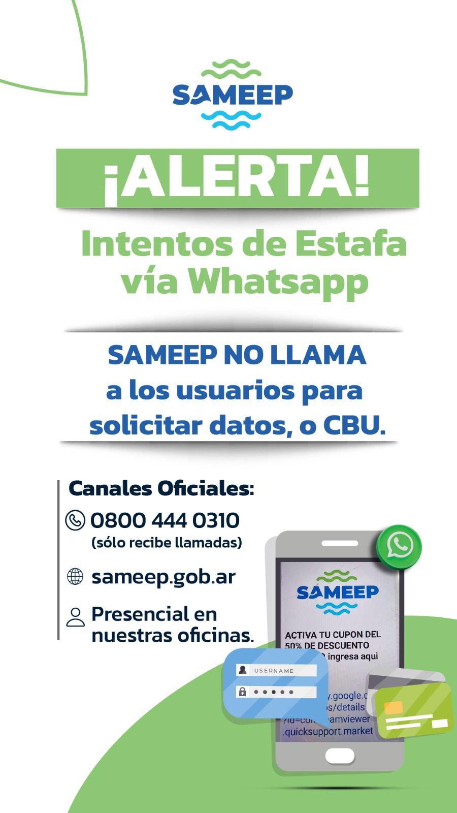 SAMEEP ALERTA A LA POBLACIÓN SOBRE INTENTOS DE ESTAFAS TELEFÓNICAS UTILIZANDO EL NOMBRE DE LA EMPRESA