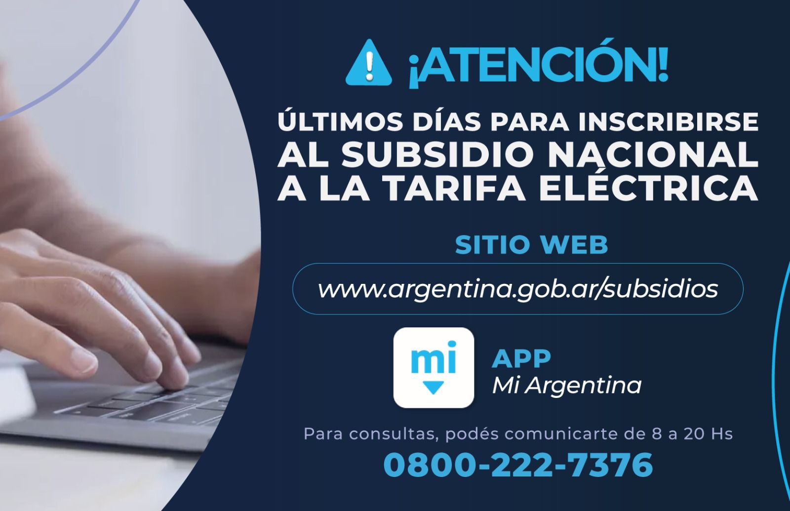 SUBSIDIO A LA TARIFA ELÉCTRICA: ÚLTIMOS DÍAS PARA INSCRIBIRSE Y NO PERDER EL BENEFICIO