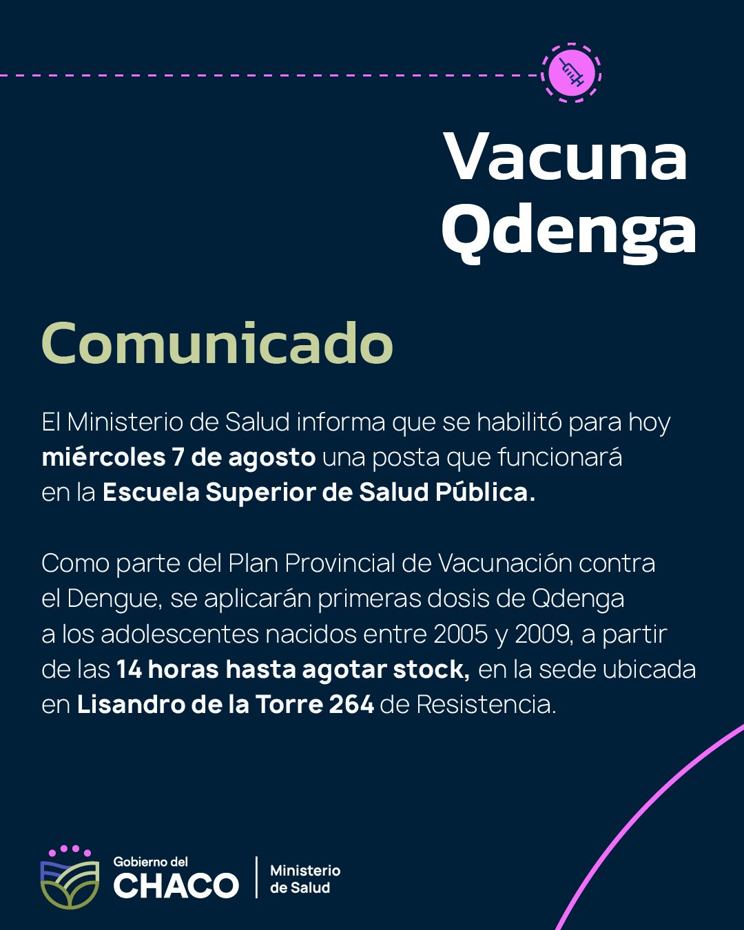 PLAN PROVINCIAL CONTRA EL DENGUE: HABILITAN VACUNATORIO EN LA ESCUELA SUPERIOR DE SALUD PÚBLICA