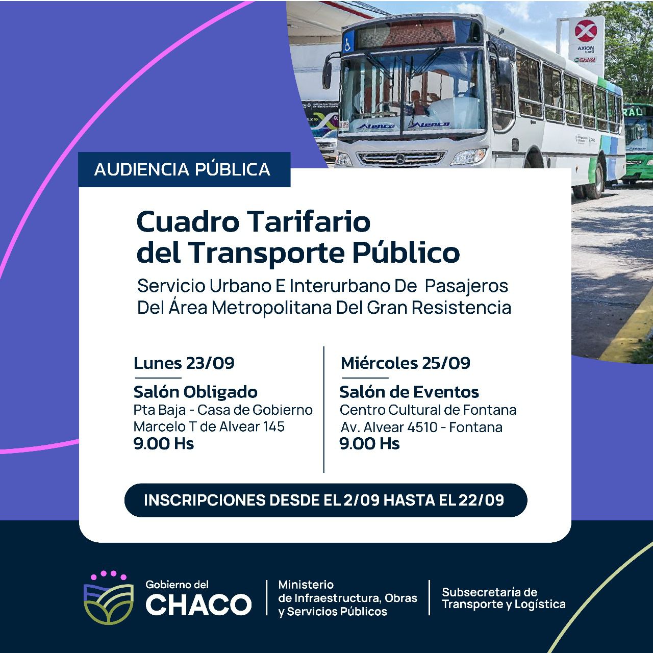 ÁREA METROPOLITANA: CONVOCATORIA A AUDIENCIAS PÚBLICAS PARA LA DETERMINACIÓN DEL NUEVO CUADRO TARIFARIO DEL TRANSPORTE PÚBLICO
