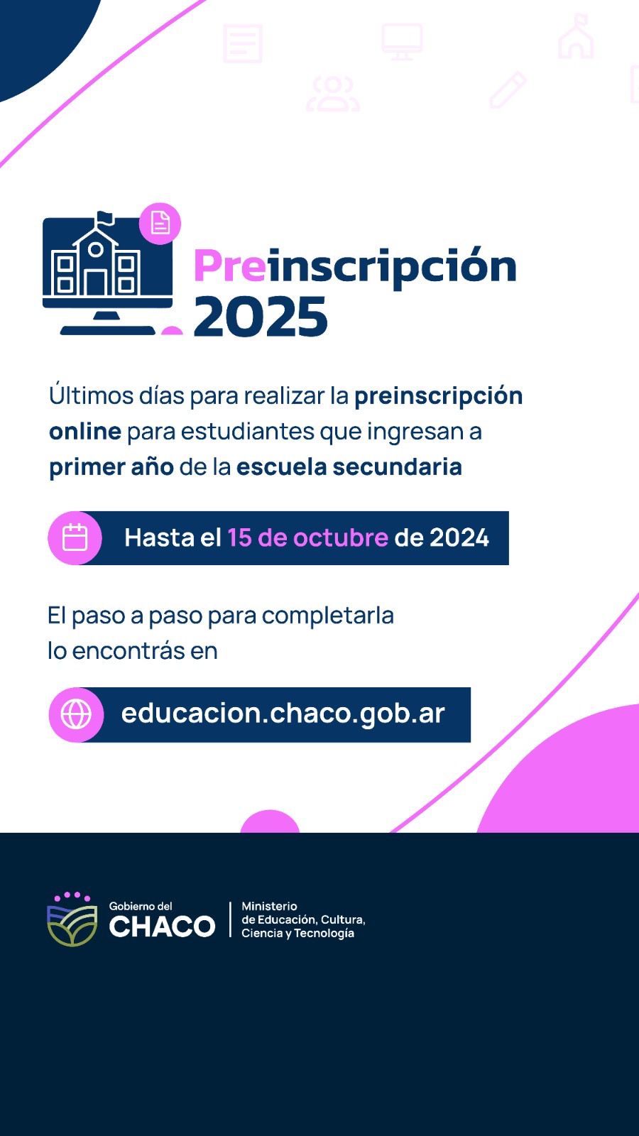 ESTE MARTES FINALIZA LA PREINSCRIPCIÓN ONLINE PARA INGRESANTES AL NIVEL SECUNDARIO