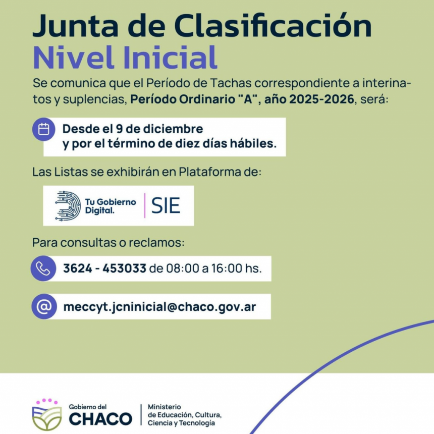 NIVEL INICIAL: ABRE PERIODO DE TACHAS DE INTERINATOS Y SUPLENCIAS