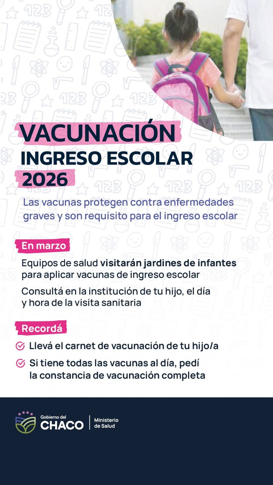 VACUNACIÓN DE INGRESO ESCOLAR 2026: EQUIPOS DE SALUD VISITARÁN  JARDINES DE INFANTES