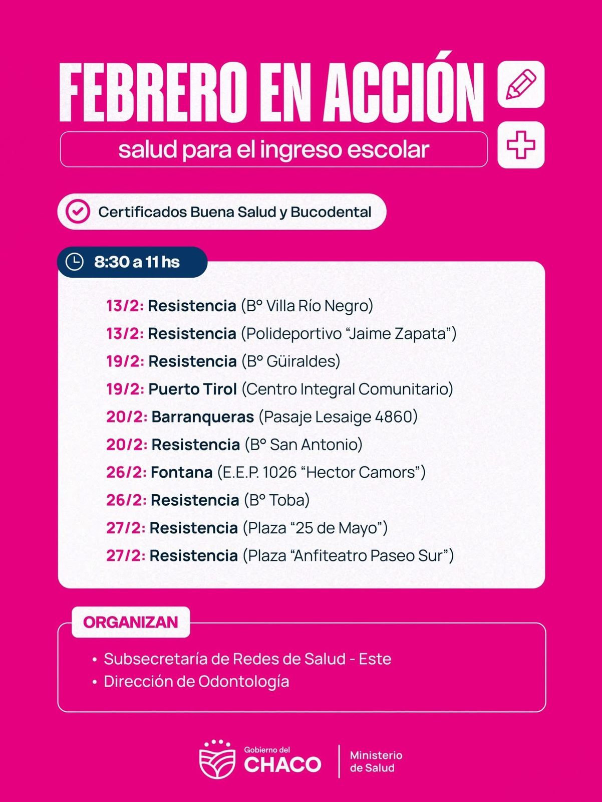 CONTROLES Y ATENCIÓN DE SALUD PARA ACOMPAÑAR EL INICIO DE CLASES