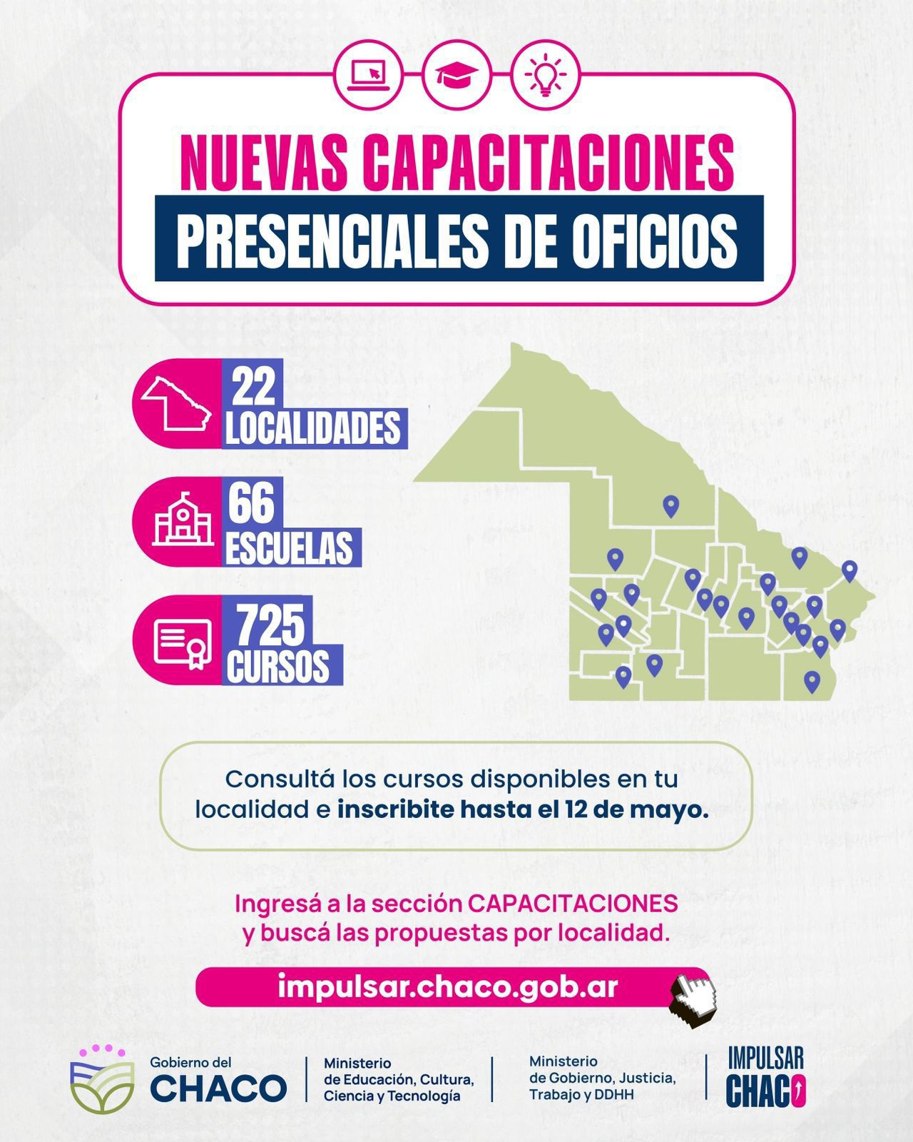 EN 22 LOCALIDADES: CHACO LANZA NUEVAS CAPACITACIONES PRESENCIALES EN OFICIOS