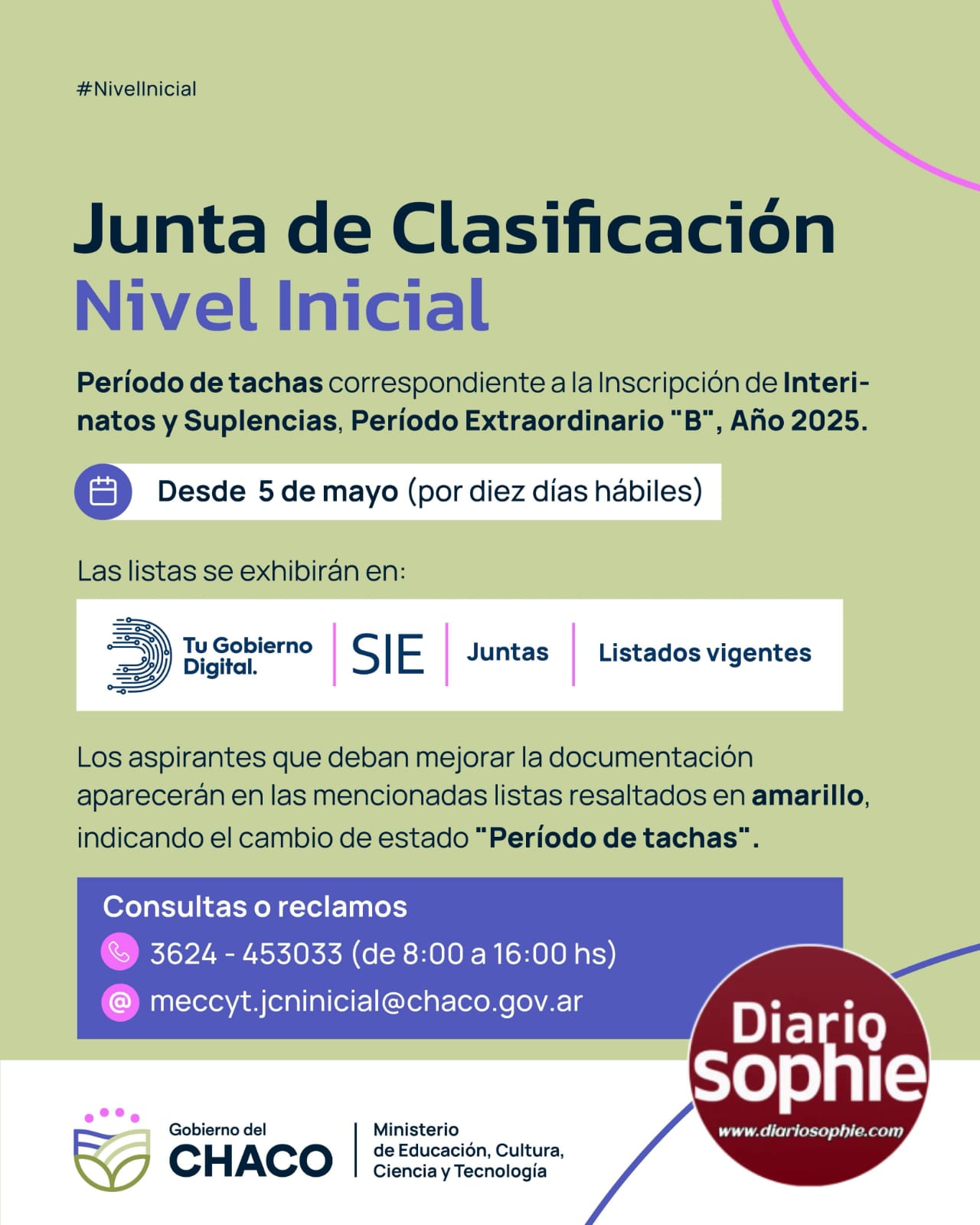 PARA DOCENTES DE NIVEL INICIAL: ABRE PERIODO DE TACHAS DE INTERINATOS Y SUPLENCIAS