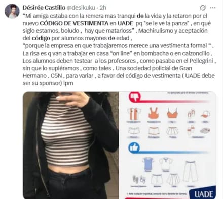 POLÉMICA EN LAp UADE POR EL CÓDIGO DE VESTIMENTA QUE PROHÍBE TOPS Y MINIFALDAS