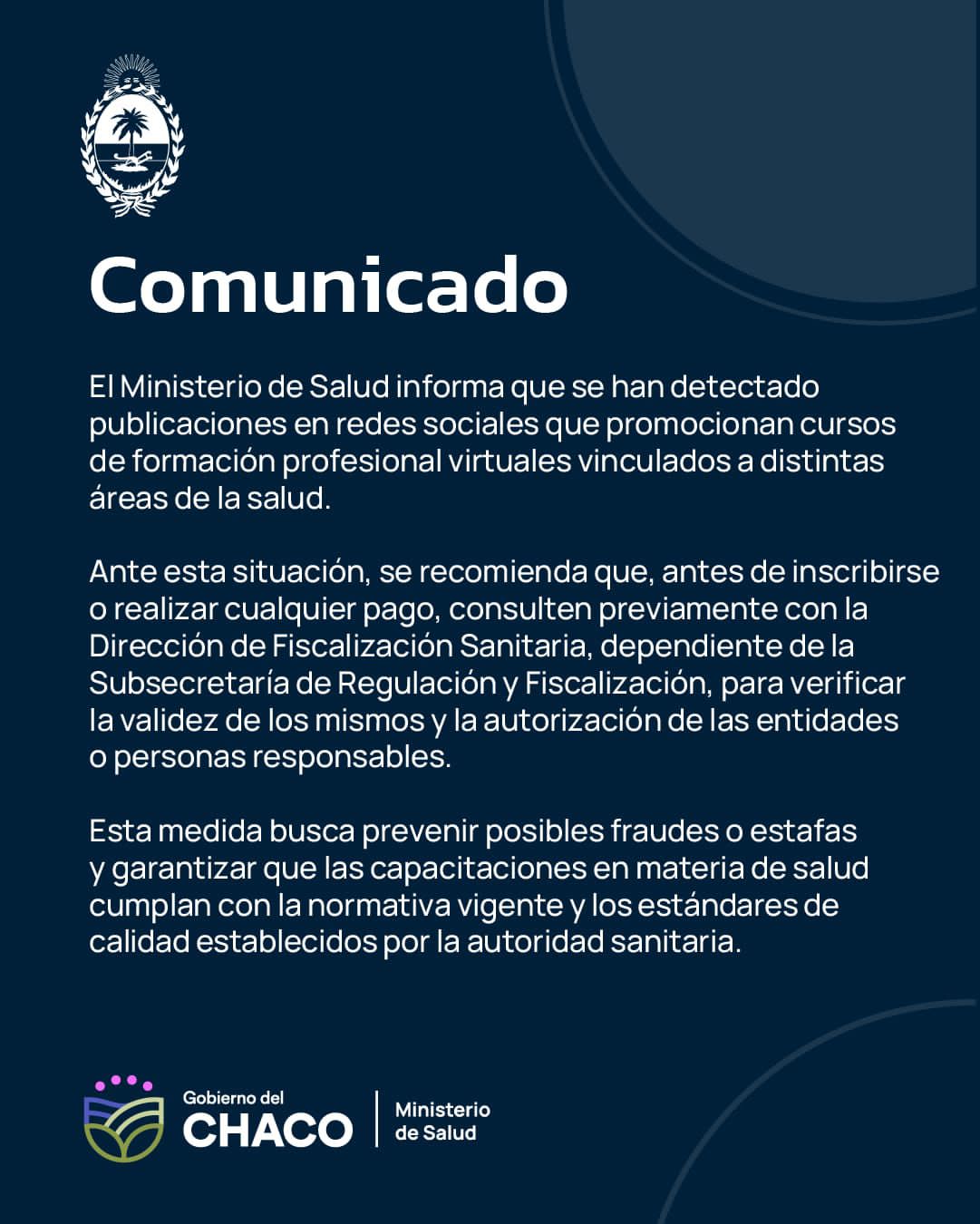 SALUD ALERTA POR CURSOS NO AUTORIZADOS, PUBLICADOS EN REDES